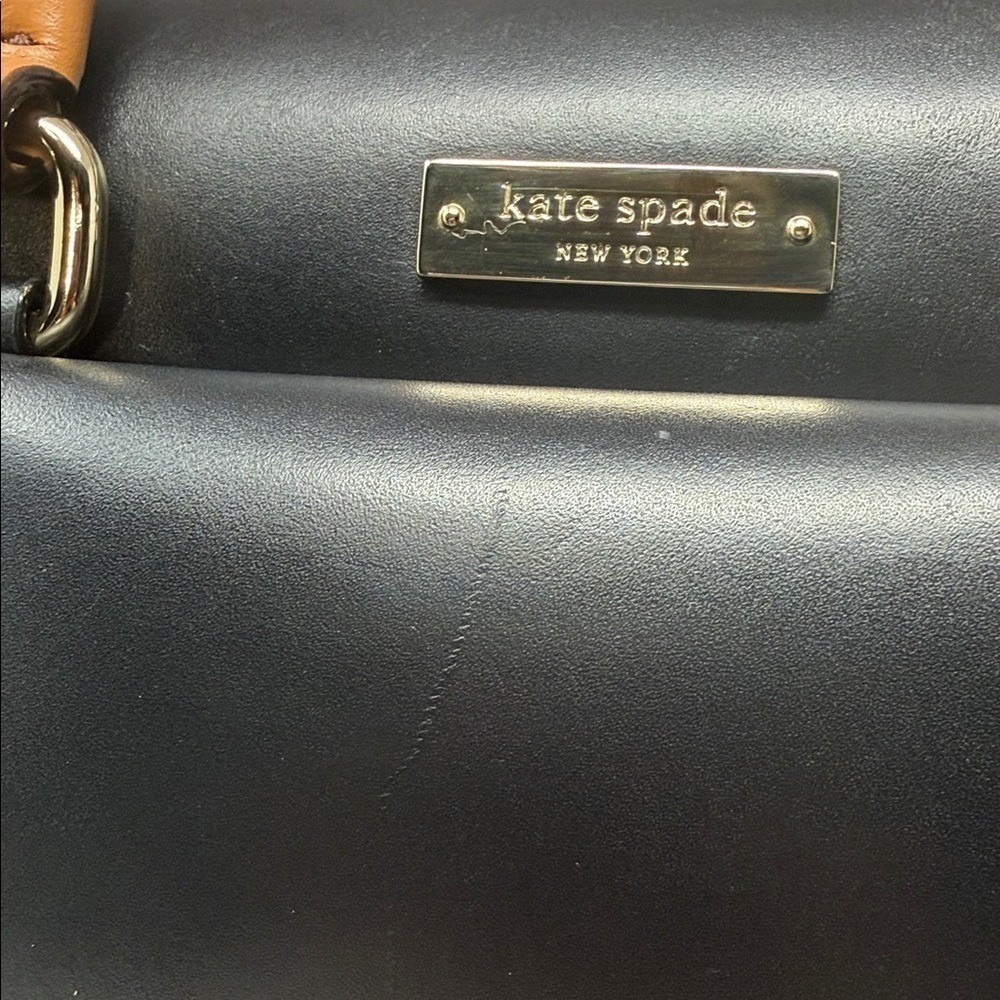 Kate Spade Bow Bridge Kennedy Satchel Black Leather Ostrich Trim Crossbody Bag - Picture 9 of 11